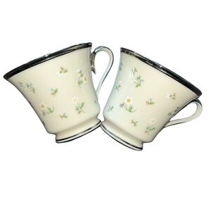 Vintage LENOX May Flowers Tea Cup 2 Piece Set Ivory Floral Platinum Trim Footed